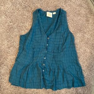 Teal turquoise button front tank top